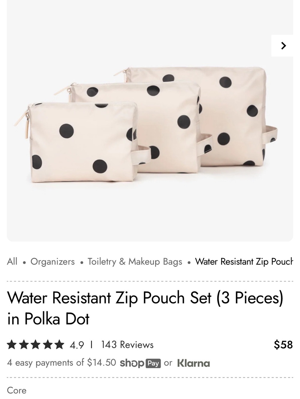 Calpak Polka Dot Zip Pouch Set in Cream & Black (3 Piece)